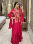 MODERN CHINON SILK MULTI THREAD EMBROIDERY WITH SEQUENCE WORK TOP LEHENGA WITH DUPATTA PINK