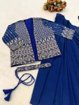 1MODERN CREPE SILK EMBROIDERY SEQUENCE LACE WORK READY TO WEAR SAREE WITH STITCHED BLOUSE AND KOTI PARTY WEAR WHOLESALE PRICE ETHNIC GARMENT (32)