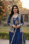 1MODERN CREPE SILK EMBROIDERY SEQUENCE LACE WORK READY TO WEAR SAREE WITH STITCHED BLOUSE AND KOTI PARTY WEAR WHOLESALE PRICE ETHNIC GARMENT (32)