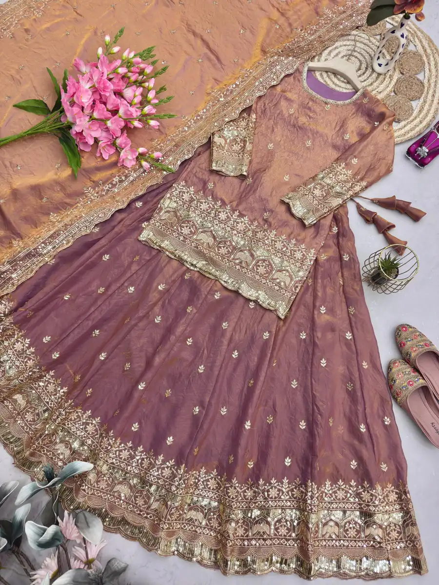 1MODERN FENDY SILK EMBROIDERY SEQUENCE WORK TOP LEHENGA WITH DUPATTA WEDDING WEAR WHOLESALE PRICE ETHNIC GARMENT (10)
