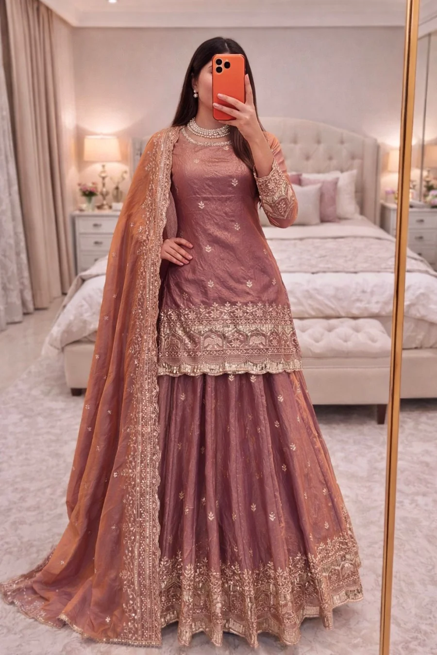 1MODERN FENDY SILK EMBROIDERY SEQUENCE WORK TOP LEHENGA WITH DUPATTA WEDDING WEAR WHOLESALE PRICE ETHNIC GARMENT (2)