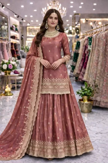 MODERN FENDY SILK EMBROIDERY SEQUENCE WORK TOP LEHENGA WITH DUPATTA LAVENDER