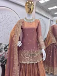 1MODERN FENDY SILK EMBROIDERY SEQUENCE WORK TOP LEHENGA WITH DUPATTA WEDDING WEAR WHOLESALE PRICE ETHNIC GARMENT (5)