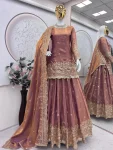 1MODERN FENDY SILK EMBROIDERY SEQUENCE WORK TOP LEHENGA WITH DUPATTA WEDDING WEAR WHOLESALE PRICE ETHNIC GARMENT (5)