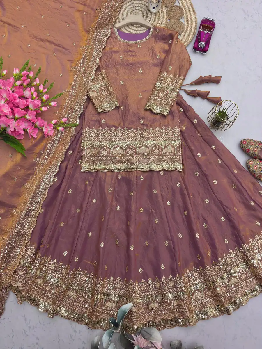 1MODERN FENDY SILK EMBROIDERY SEQUENCE WORK TOP LEHENGA WITH DUPATTA WEDDING WEAR WHOLESALE PRICE ETHNIC GARMENT (8)