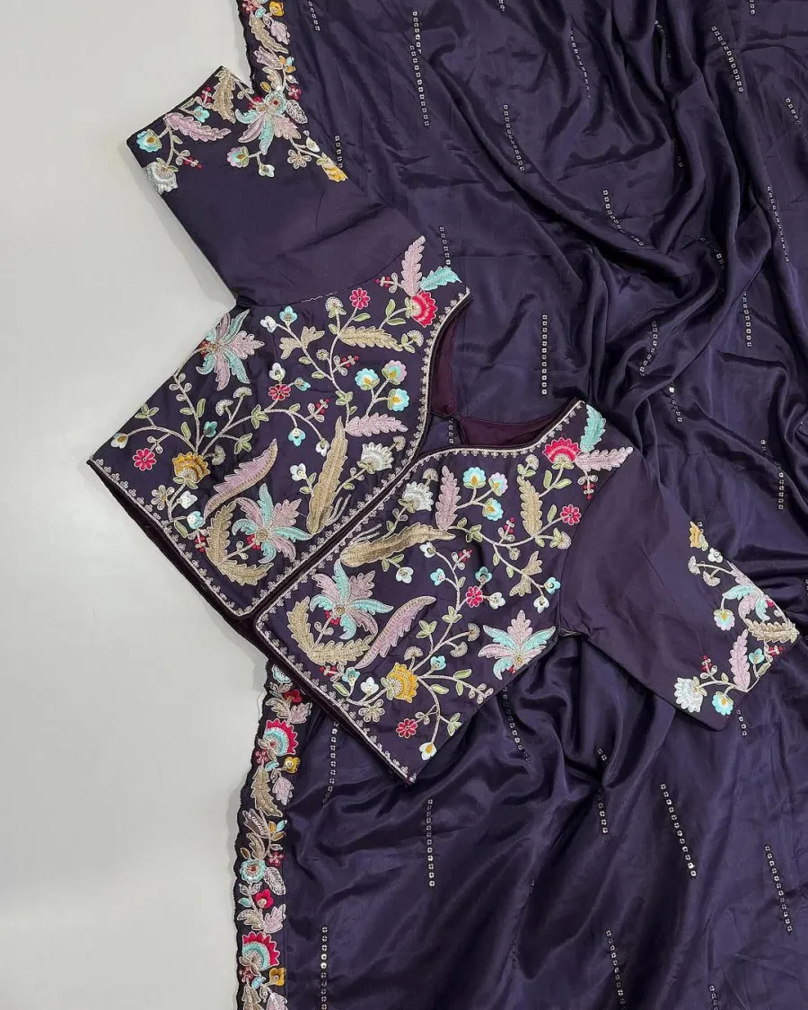 1MODERN RANGOLI SILK EMBROIDERY SEQUENCE WITH MULTI THREAD AND CUT WORK LACE SAREE WITH STITCHED BLOUSE WEDDING WEAR WHOLESALE PRICE ETHNIC GARMENT (26)