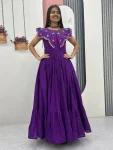 MODERN ROMAN EMBROIDERY THREAD & KHATLI WORK GOWN PURPLE