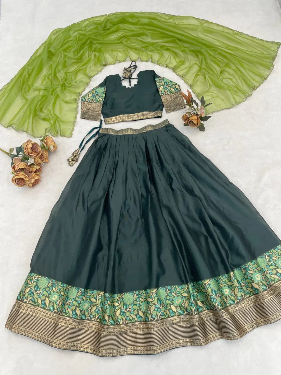 1MODERN SHIMMER WEAVING BORDER AND SILVER-GOLDEN ZARI DETAILING AND BORDER WORK LEHENGA CHOLI WITH DUPATTA FESTIVE WEAR WHOLESALE PRICE ETHNIC GARMENT (33)
