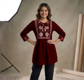 MOST PICKED RAYON EMBROIDERED WORK ONLY TOP MAROON