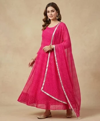 NEW ARRIVAL GEORGETTE PRINT WORK GOWN WITH DUPATTA PINK