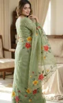 1NEW ARRIVAL GMY SILK FLORAL PRINT WITH BEADS AND CUTDANA HANDWORK BORDER WITH REAL MIRROR WORK SAREE WITH UNSTITCHED BLOUSE PARTY WEAR WHOLESALE PRICE ETHNIC GARMENT (4)