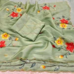 1NEW ARRIVAL GMY SILK FLORAL PRINT WITH BEADS AND CUTDANA HANDWORK BORDER WITH REAL MIRROR WORK SAREE WITH UNSTITCHED BLOUSE PARTY WEAR WHOLESALE PRICE ETHNIC GARMENT (4)