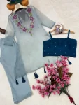 1NEW ARRIVAL ORGANZA BEAUTIFUL THREAD & SEQUENCE EMBROIDERY WORK TOP BLOUSE WITH BOTTOM PARTY WEAR WHOLESALE PRICE ETHNIC GARMENT (7)