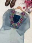 1NEW ARRIVAL ORGANZA BEAUTIFUL THREAD & SEQUENCE EMBROIDERY WORK TOP BLOUSE WITH BOTTOM PARTY WEAR WHOLESALE PRICE ETHNIC GARMENT (7)