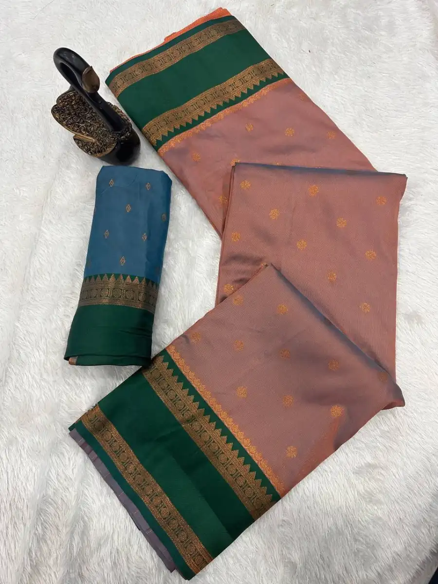1NEW ARRIVAL TWO TONE SILK ZARI MOTIFS WITH WOVEN CONTRAST ZARI PALLU AND BORDER WORK SAREE WITH UNSTITCHED BLOUSE FESTIVE WEAR WHOLESALE PRICE ETHNIC GARMMENT (33)