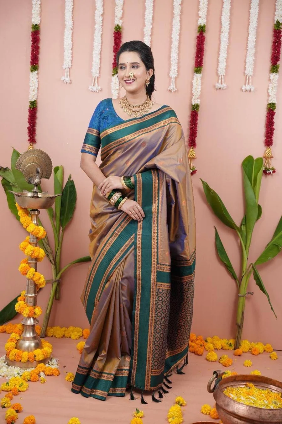 1NEW ARRIVAL TWO TONE SILK ZARI MOTIFS WITH WOVEN CONTRAST ZARI PALLU AND BORDER WORK SAREE WITH UNSTITCHED BLOUSE FESTIVE WEAR WHOLESALE PRICE ETHNIC GARMMENT (35)