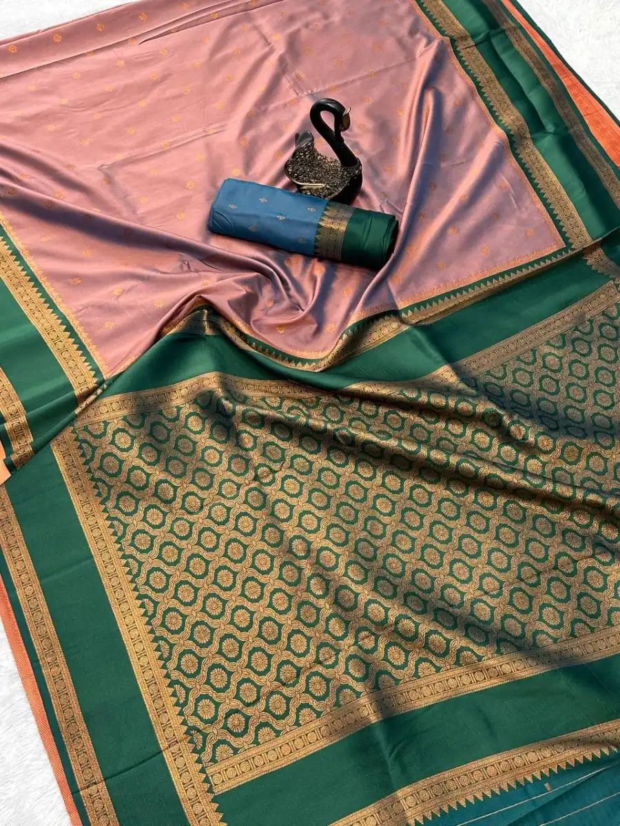 1NEW ARRIVAL TWO TONE SILK ZARI MOTIFS WITH WOVEN CONTRAST ZARI PALLU AND BORDER WORK SAREE WITH UNSTITCHED BLOUSE FESTIVE WEAR WHOLESALE PRICE ETHNIC GARMMENT (42)