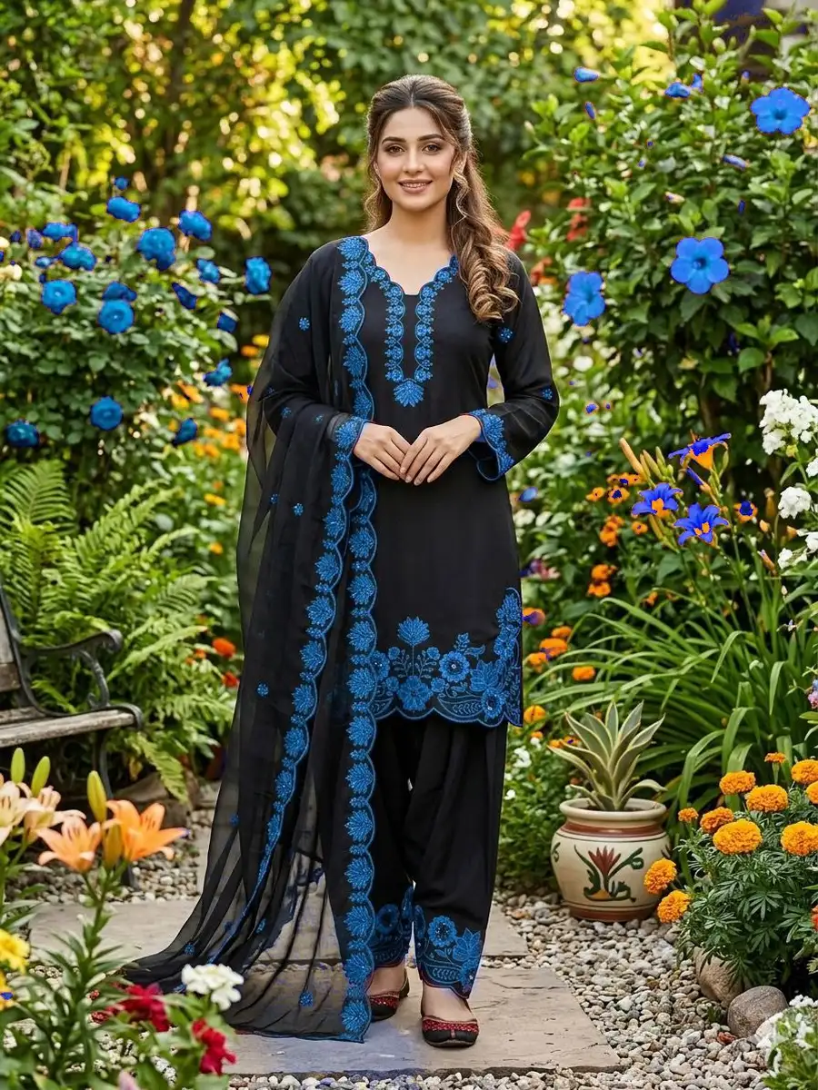1RICH LOOK CREPE SILK SEQUENCE EMBROIDERY WORK TOP PATIYALA WITH DUPATTA CASUAL WEAR WHOLESALE PRICE ETHNIC GARMENT (24)