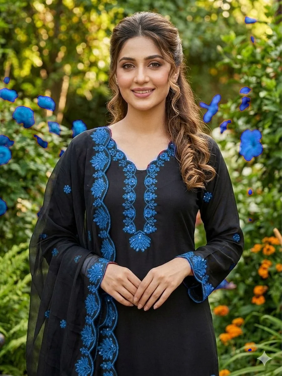 1RICH LOOK CREPE SILK SEQUENCE EMBROIDERY WORK TOP PATIYALA WITH DUPATTA CASUAL WEAR WHOLESALE PRICE ETHNIC GARMENT (25)