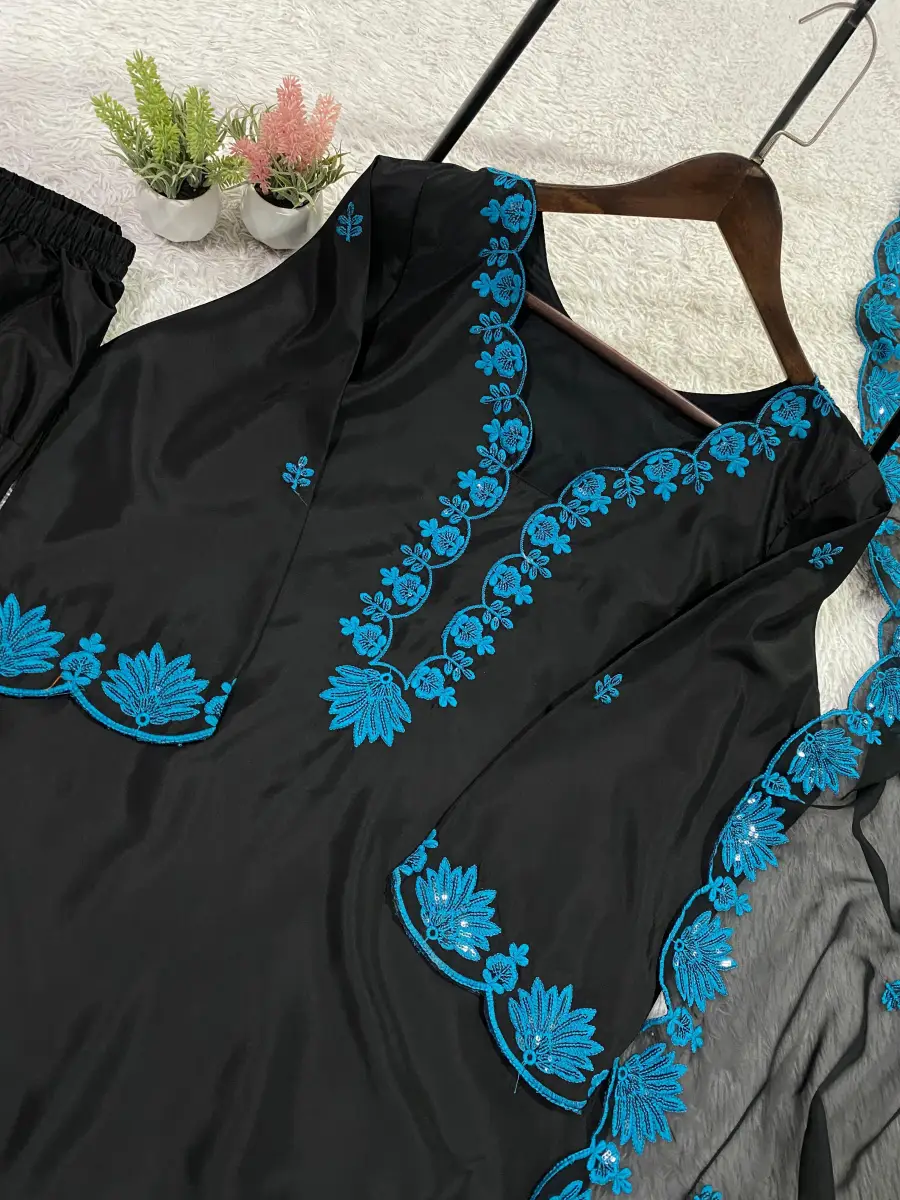 1RICH LOOK CREPE SILK SEQUENCE EMBROIDERY WORK TOP PATIYALA WITH DUPATTA CASUAL WEAR WHOLESALE PRICE ETHNIC GARMENT (28)