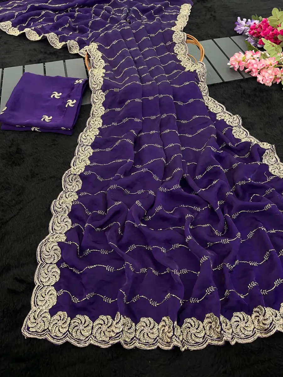 1RICH LOOK FENDY SATIN BEADS EMBROIDERY AND LINING WORK WITH CUTWORK BORDER SAREE WITH UNSTITCHED BLOUSE WEDDING WEAR WHOLESALE PRICE ETHNIC GARMENT (9)