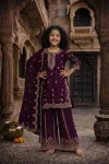 RICH LOOK GEORGETTE EMBROIDERY, 5 MM SEQUENCE & CODING & MOTI WORK TOP PALAZZO WITH DUPATTA WINE
