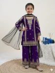 RICH LOOK GEORGETTE EMBROIDERY &  5 MM  SEQUENCE WORK KID'S TOP BOTTOM WITH DUPATTA PURPLE