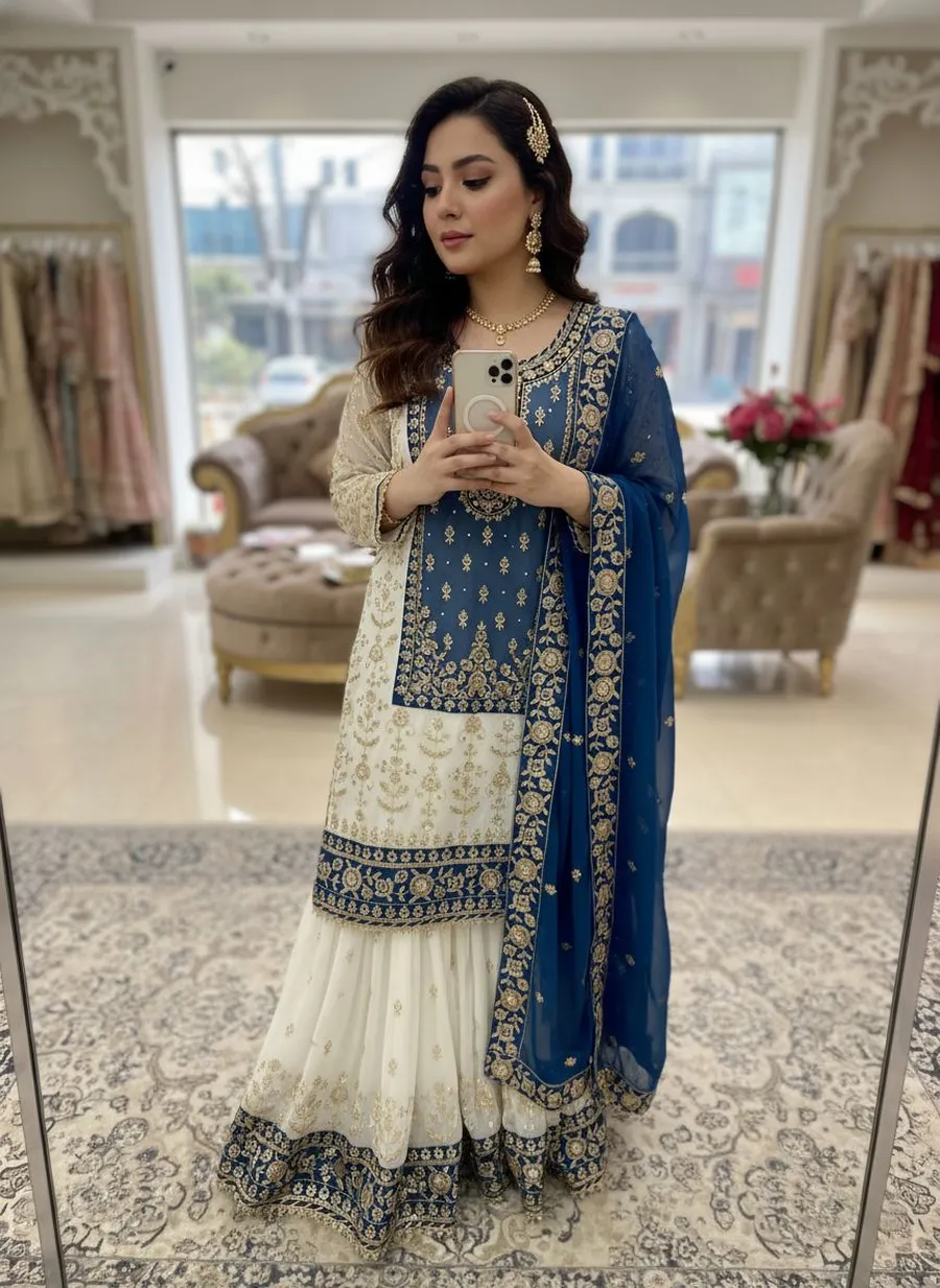 1RICH LOOK GEORGETTE SEQUENCE & ZARI EMBROIDERY WITH PEARL MOTI WORK TOP SHARARA WITH DUPATTA FESTIVE WEAR WHOLESALE PRICE ETHNIC GARMENT (12)
