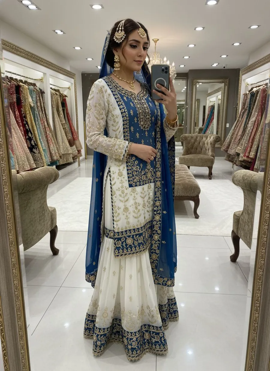1RICH LOOK GEORGETTE SEQUENCE & ZARI EMBROIDERY WITH PEARL MOTI WORK TOP SHARARA WITH DUPATTA FESTIVE WEAR WHOLESALE PRICE ETHNIC GARMENT (13)