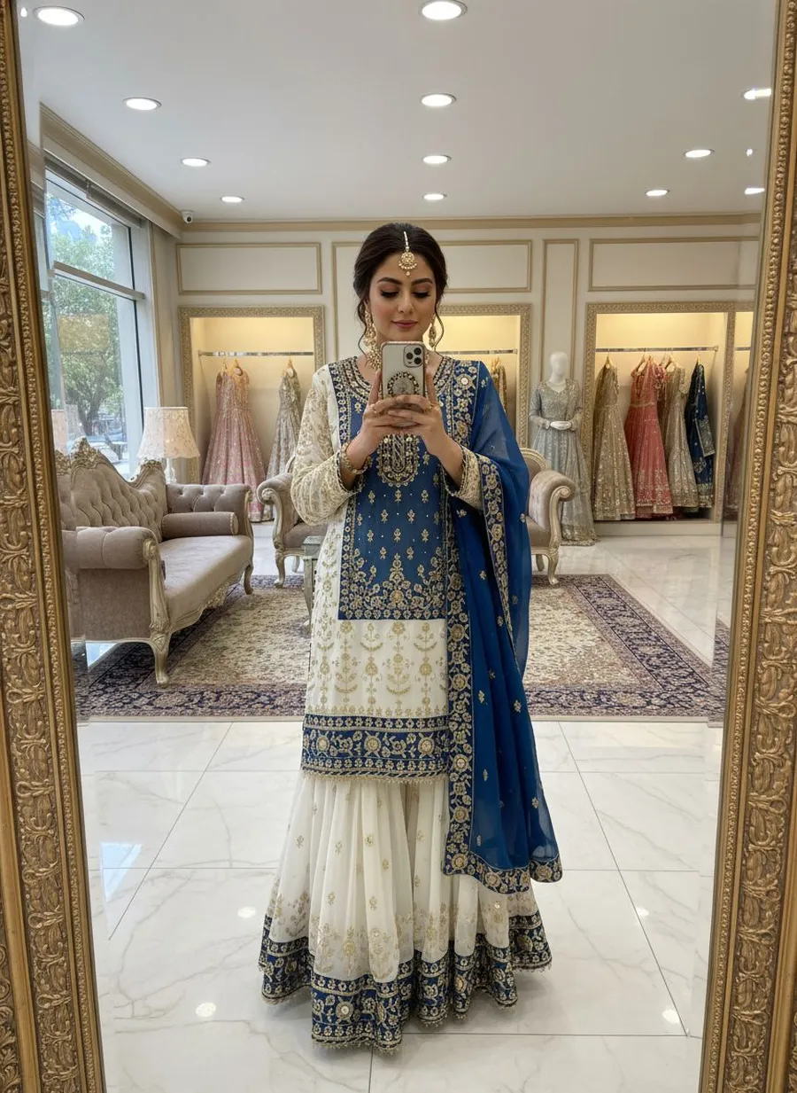 1RICH LOOK GEORGETTE SEQUENCE & ZARI EMBROIDERY WITH PEARL MOTI WORK TOP SHARARA WITH DUPATTA FESTIVE WEAR WHOLESALE PRICE ETHNIC GARMENT (14)