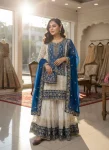 RICH LOOK GEORGETTE SEQUENCE & ZARI EMBROIDERY WITH PEARL MOTI WORK TOP SHARARA WITH DUPATTA BLUE