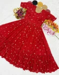 1RICH LOOK MUL CHANDERI EMBROIDERY THREAD WORK ONE PIECE DRESS DAILY WEAR WHOLESALE PRICE ETHNIC GARMENT (4)