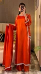 RICH LOOK NATURAL CREPE BEADS LACE BORDER WORK TOP PALAZZO WITH DUPATTA ORANGE