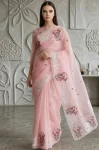 1RICH LOOK ORGANZA MULTI THREAD EMBROIDERY WORK WITH CUTWORK PATCH AND BORDER WORK SAREE WITH UNSTITCHED BLOUSE WEDDING WEAR WHOLESALE PRICE ETHNIC GARMENT (4)