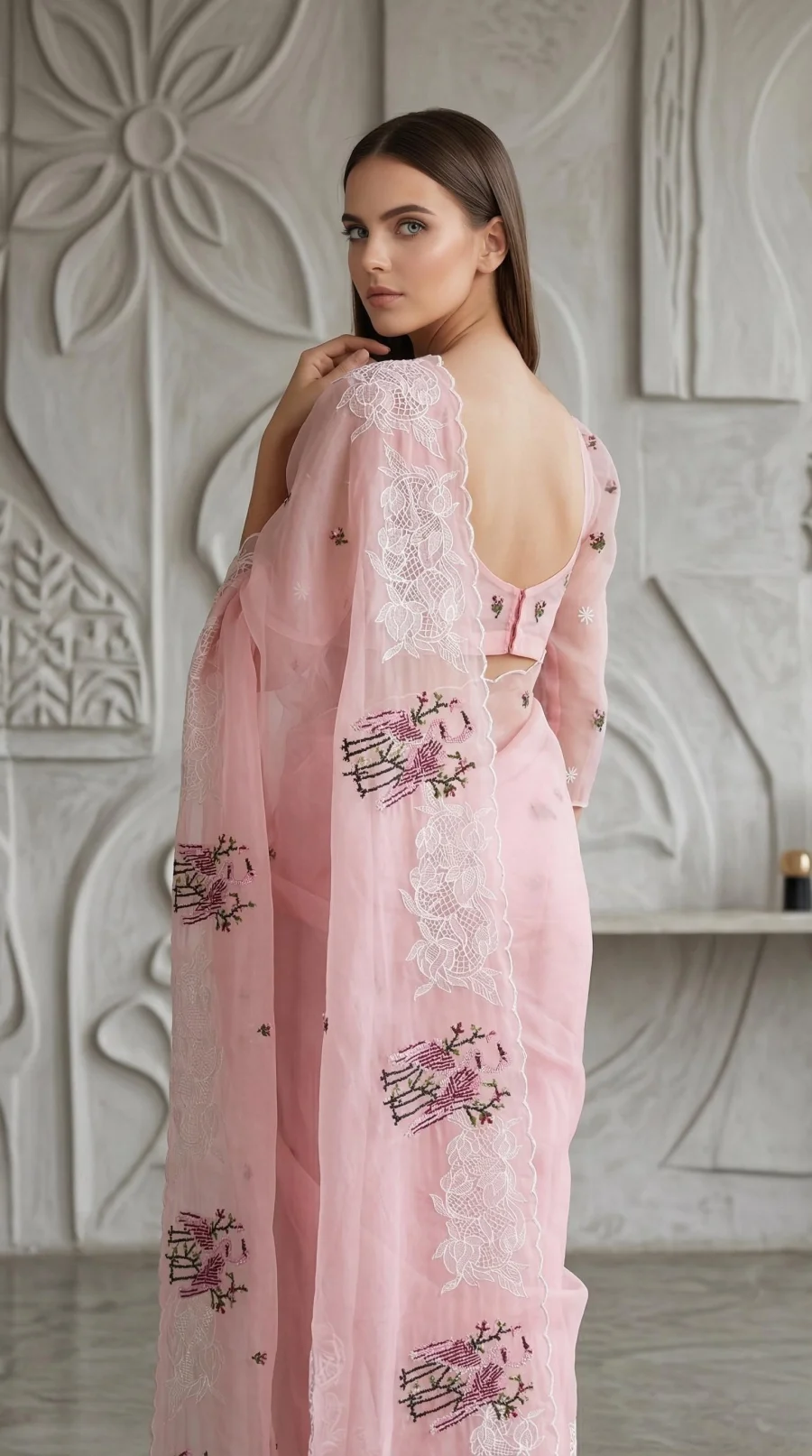 1RICH LOOK ORGANZA MULTI THREAD EMBROIDERY WORK WITH CUTWORK PATCH AND BORDER WORK SAREE WITH UNSTITCHED BLOUSE WEDDING WEAR WHOLESALE PRICE ETHNIC GARMENT (5)