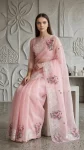 1RICH LOOK ORGANZA MULTI THREAD EMBROIDERY WORK WITH CUTWORK PATCH AND BORDER WORK SAREE WITH UNSTITCHED BLOUSE WEDDING WEAR WHOLESALE PRICE ETHNIC GARMENT (4)