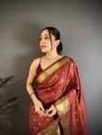 1TRENDING BANARASI TISSUE BUTTI WORK WITH HEAVY BORDER SAREE WITH UNSTITCHED BLOUSE FESTIVE WEAR WHOLESALE PRICE ETHNIC GARMENT (6)