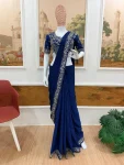 1TRENDING CHINON SEMI- BEADS EMBROIDERY WORK READY TO WEAR SAREE WITH STITCHED BLOUSE PARTY WEAR WHOLESALE PRICE ETHNIC GARMENT (16)