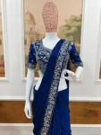 1TRENDING CHINON SEMI- BEADS EMBROIDERY WORK READY TO WEAR SAREE WITH STITCHED BLOUSE PARTY WEAR WHOLESALE PRICE ETHNIC GARMENT (16)