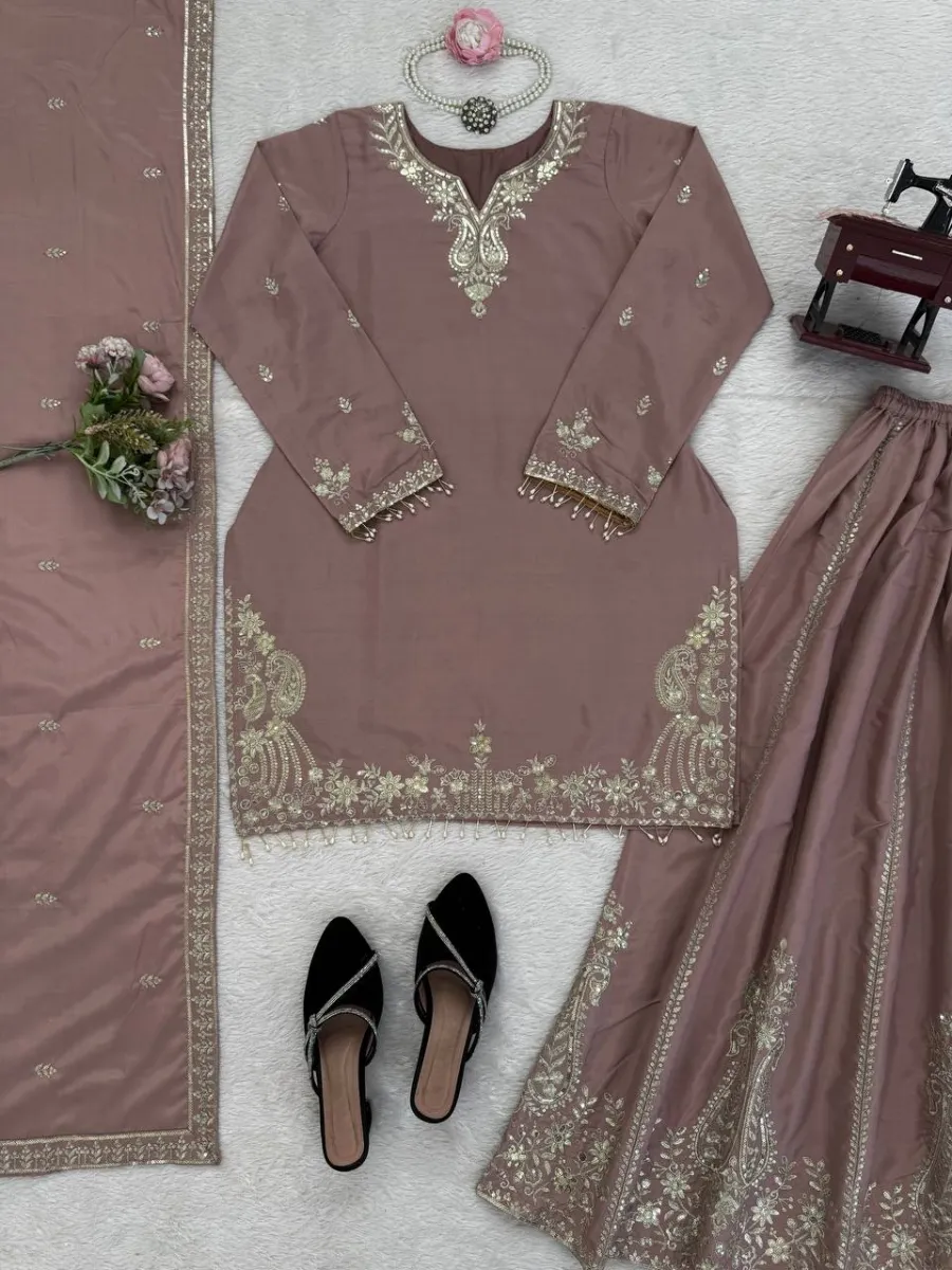 1TRENDING NATURAL CREPE THREAD WITH SEQUENCE & FANCY LACE WORK TOP PALAZZO WITH DUPATTA FESTIVE WEAR WHOLESALE PRICE ETHNIC GARMENT (1)