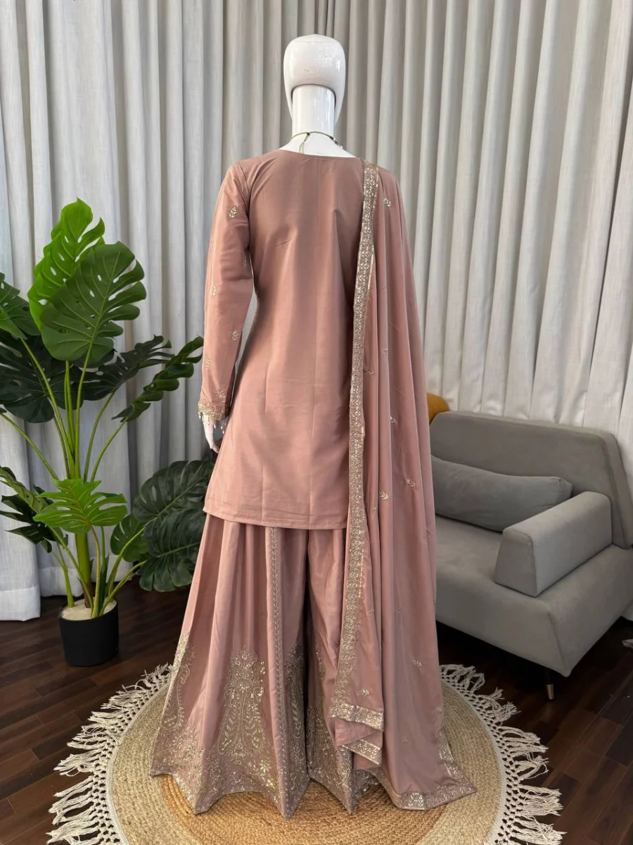 1TRENDING NATURAL CREPE THREAD WITH SEQUENCE & FANCY LACE WORK TOP PALAZZO WITH DUPATTA FESTIVE WEAR WHOLESALE PRICE ETHNIC GARMENT (4)