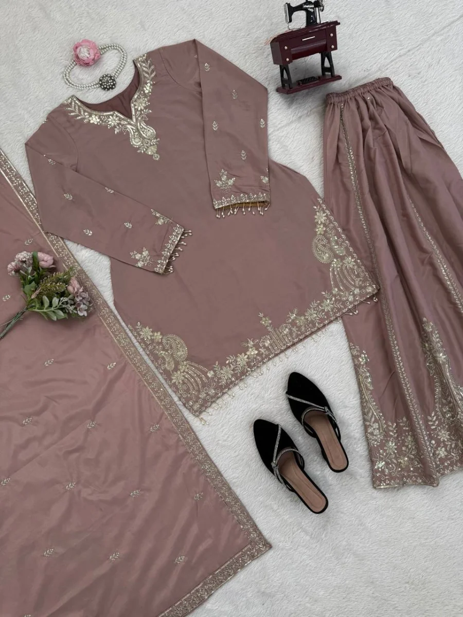 1TRENDING NATURAL CREPE THREAD WITH SEQUENCE & FANCY LACE WORK TOP PALAZZO WITH DUPATTA FESTIVE WEAR WHOLESALE PRICE ETHNIC GARMENT (6)