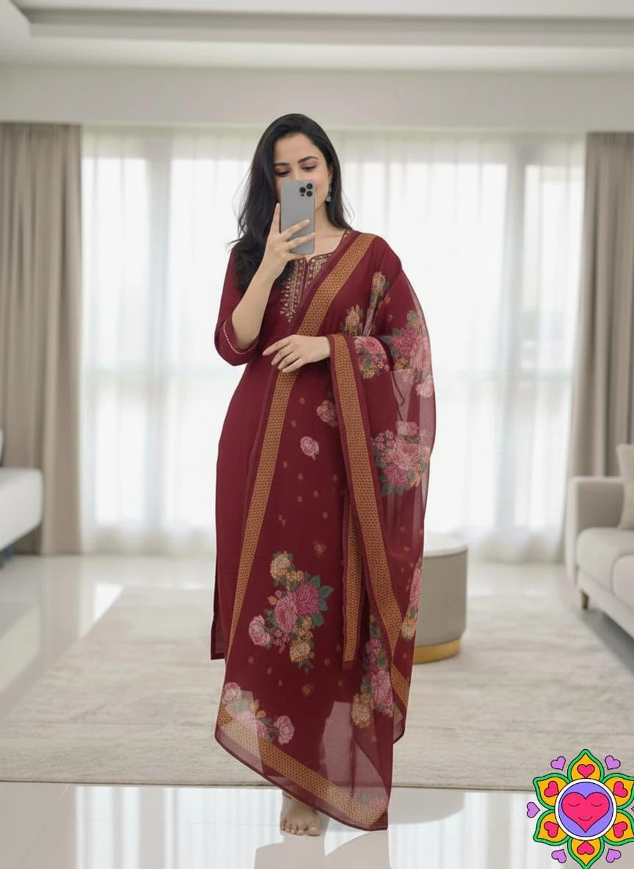 1TRENDING SLUB COTTON CUT PASTE EMBROIDERY WORK TOP BOTTOM WITH DUPATTA OFFICE WEAR WHOLESALE PRICE ETHNIC GARMENT (8)