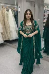 NEW ARRIVAL NATURAL CREPE EMBROIDERY WORK DRAPED SKIRT BLOUSE AND SHRUG GREEN