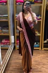 RICH LOOK FENDY SATIN EMBROIDERY SEQUENCE WORK READY TO WEAR SAREE WITH STITCHED BLOUSE MEHNDI