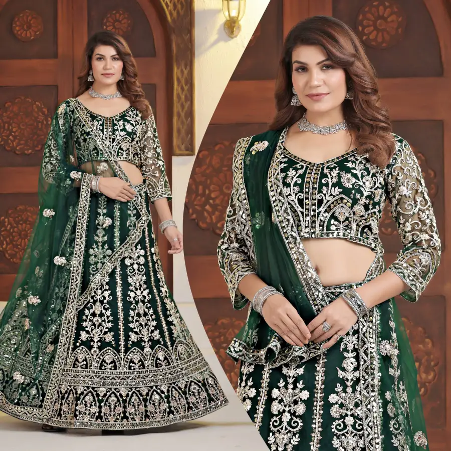 21FASHIONABLE NET EMBROIDERY SEQUENCE DESIGN WORK LEHENGA CHOLI WITH DUPATTA RECEPTION WEAR WHOLESALE PRICE ETHNIC GARMENT (3)
