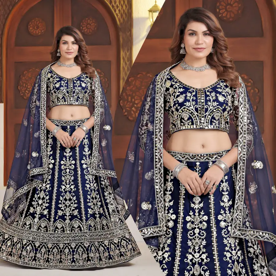 21FASHIONABLE NET EMBROIDERY SEQUENCE DESIGN WORK LEHENGA CHOLI WITH DUPATTA RECEPTION WEAR WHOLESALE PRICE ETHNIC GARMENT (7)
