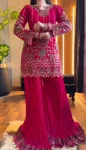 MODERN GEORGETTE EMBROIDERY SEQUENCE WITH FANCY LATKAN WORK TOP PALAZZO WITH DUPATTA PINK