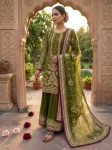 DESIGNER GEORGETTE EMBROIDERY SEQUENCE WITH RIVET MOTI WORK TOP PALAZZO WITH DUPATTA GREEN