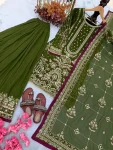 22DESIGNER GEORGETTE EMBROIDERY SEQUENCE WITH RIVET MOTI WORK TOP PALAZZO WITH DUPATTA FESTIVE WEAR WHOLESALE PRICE ETHNIC GARMENT (2)